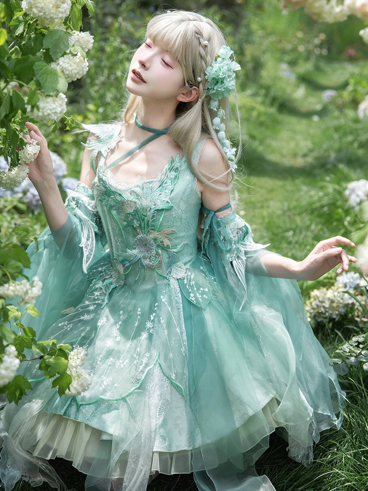 Green Chinoiserie Boned Corset JSK with Bird and Floral Embroidery - image 7