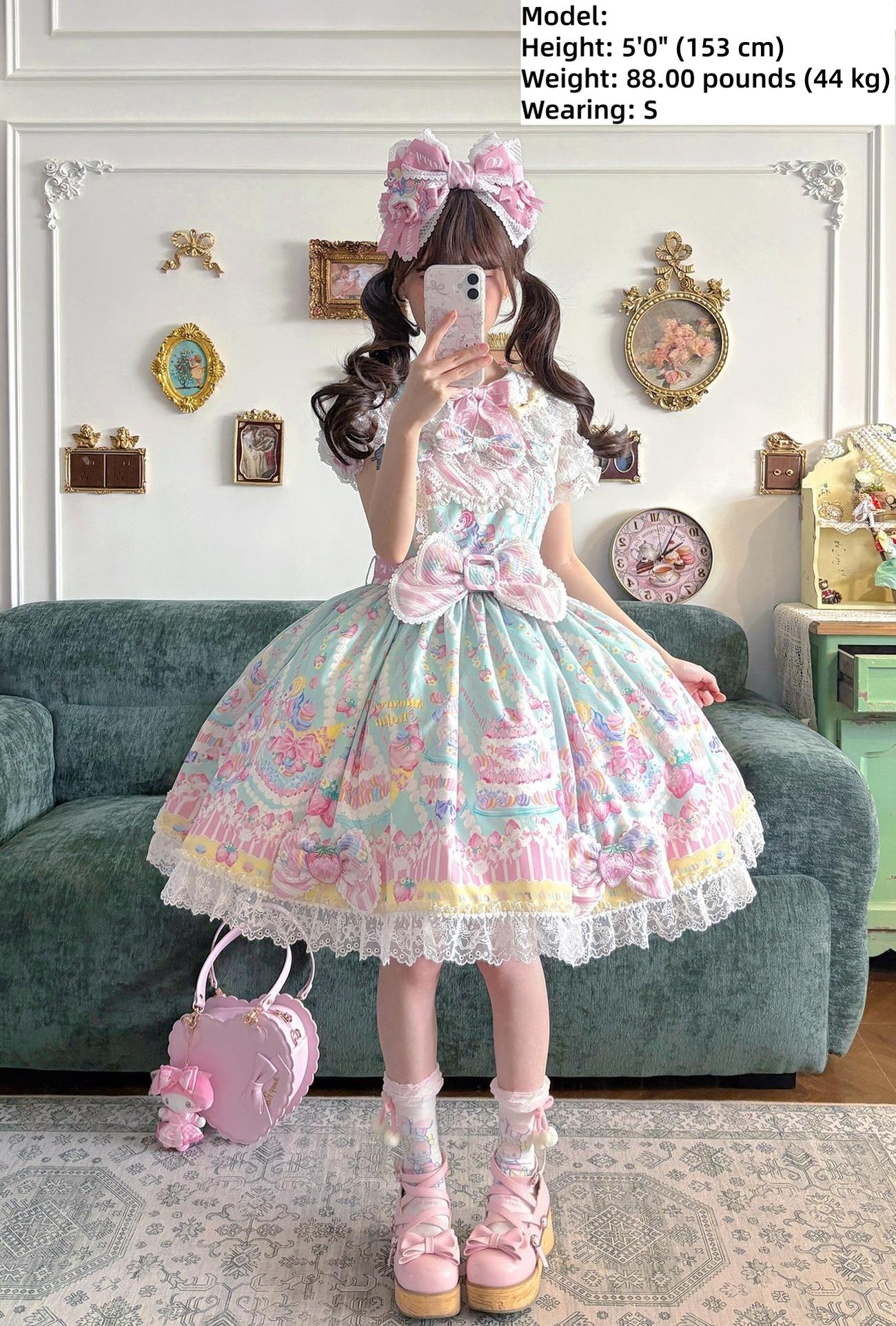 Macaron - Printed Sweet Lolita OP Dress and Old School JSK - image 11