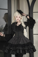 Escape - Double-Layered Jacquard Striped Printed Ruffled Slim Gothic Lolita JSK Dress 3 Colors - image 4