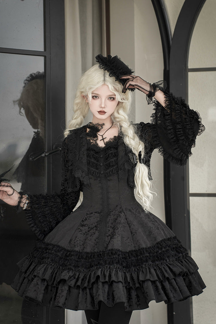 Escape - Double-Layered Jacquard Striped Printed Ruffled Slim Gothic Lolita JSK Dress 3 Colors - image 4