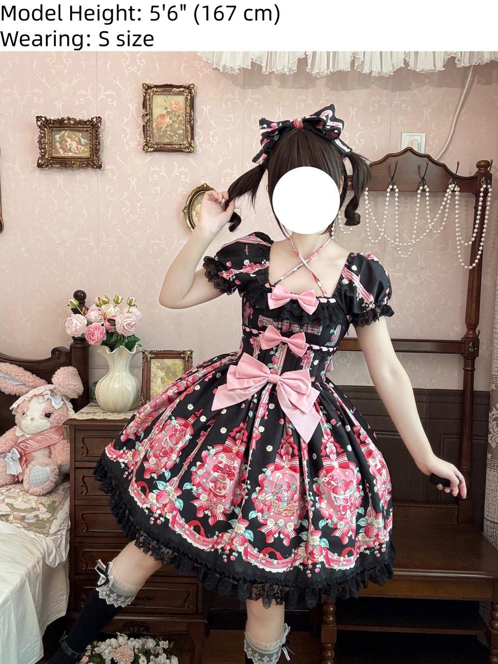 Strawberry Chef - Printed Old School Lolita OP and Accessories - image 12