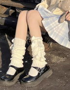 Cute Lolita Leg Warmers Winter Knitted JK Pile Socks - image 5