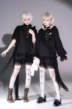 Black Gothic Ouji Lolita Top, Shorts and Scarf Set in 2 Sleeve Versions - image 2