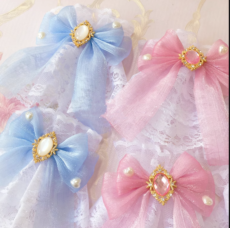 Sakura Home - Sweet Lolita Handmade Lace Bows Cuffs - image 1