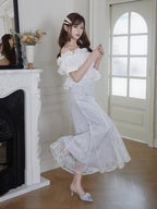 White Ruffle Chiffon Cami with Beaded Straps - Smyster - image 6