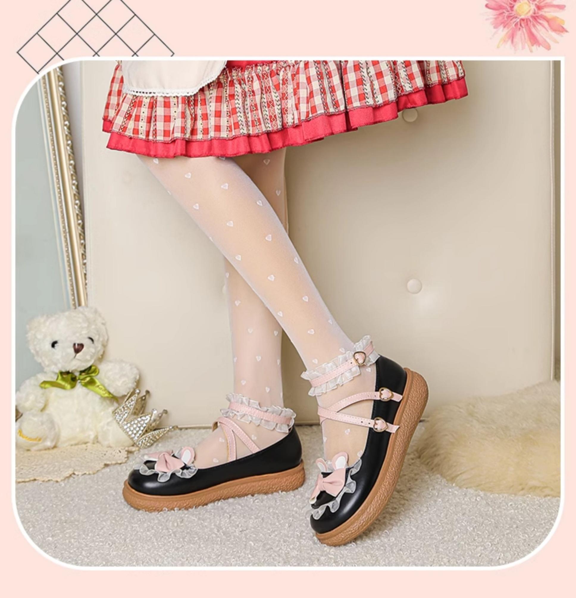 Sweet Bunny - Sweet Lolita Flat Shoes with Ear and Bow Decorations - image 3