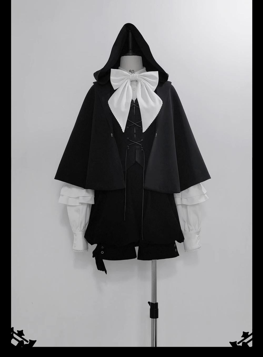 Rabbit Feather - Black Ouji Lolita Vest Shorts Suit Prince Cloak Set - image 22