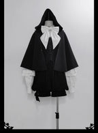 Rabbit Feather - Black Ouji Lolita Vest Shorts Suit Prince Cloak Set - image 22