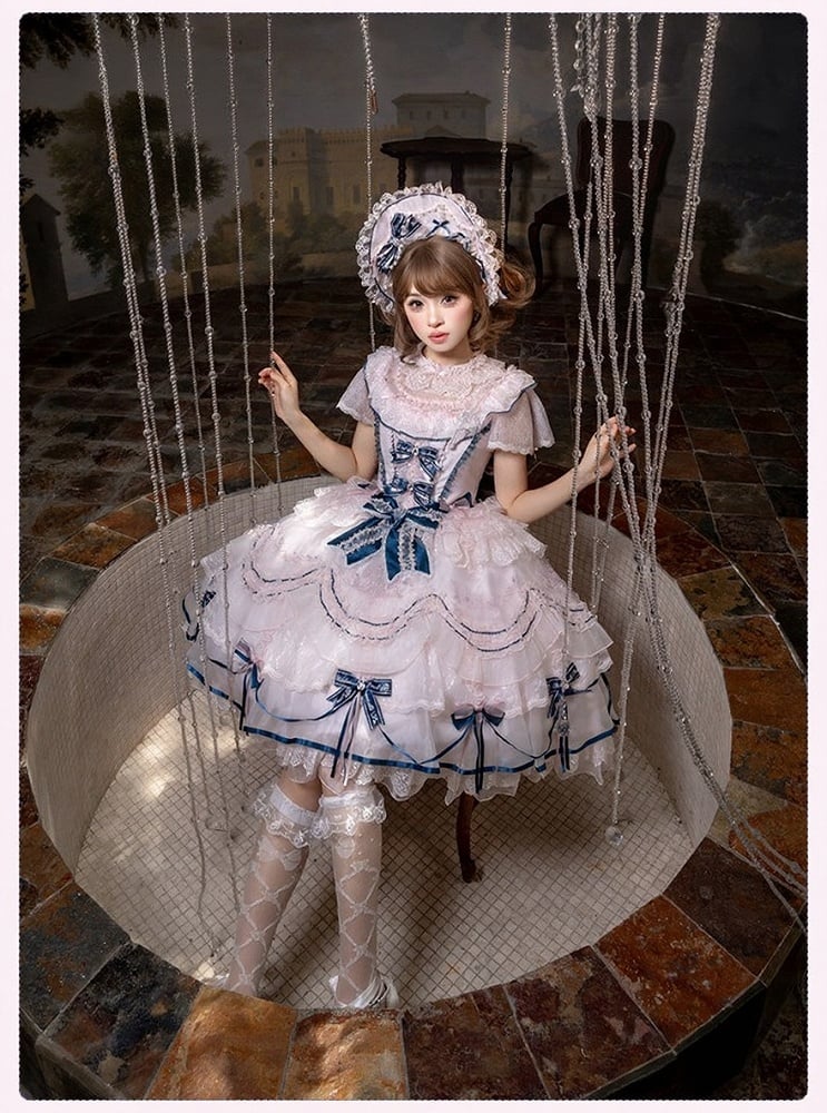 Sweet Bowknot and Embroidery JSK Dress with Lace Trim and Overlay - image 4