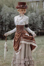 Victorian Stripes - Classic Lolita Tiered Skirt in White and Brown - image 2