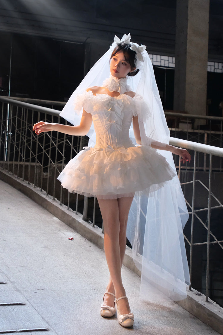 Pure White Prayer · Snow Love - Square Collar Ruffled Bow Lace Classic Gothic Lolita Dress Set - image 2