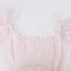 Light Pink Ruffle Puff Sleeve Top with Bow - serendipity - image 5