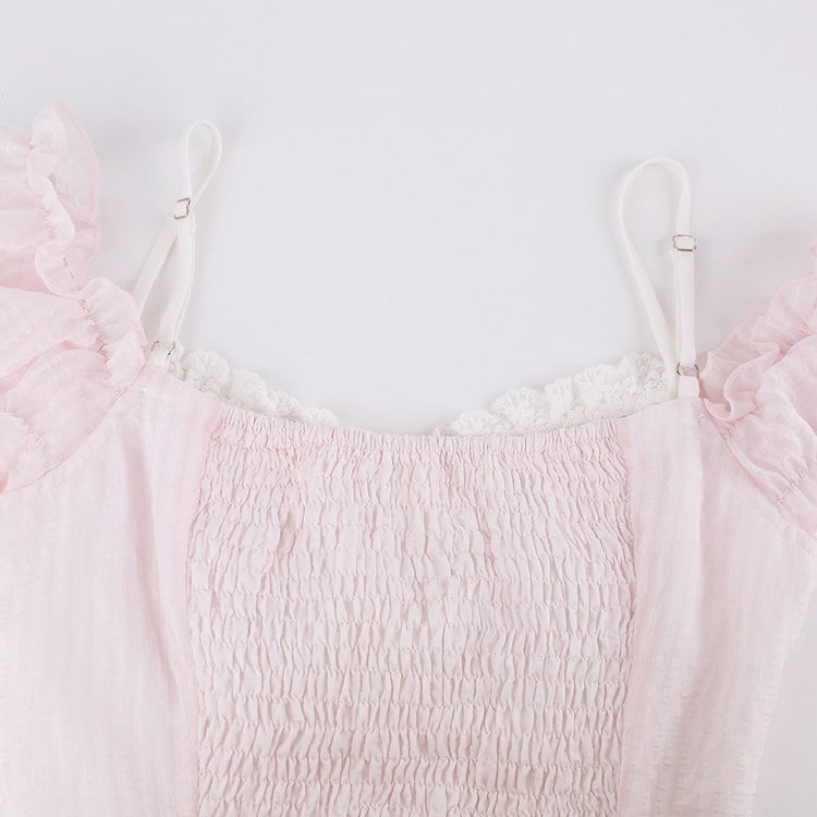 Light Pink Ruffle Puff Sleeve Top with Bow - serendipity - image 5