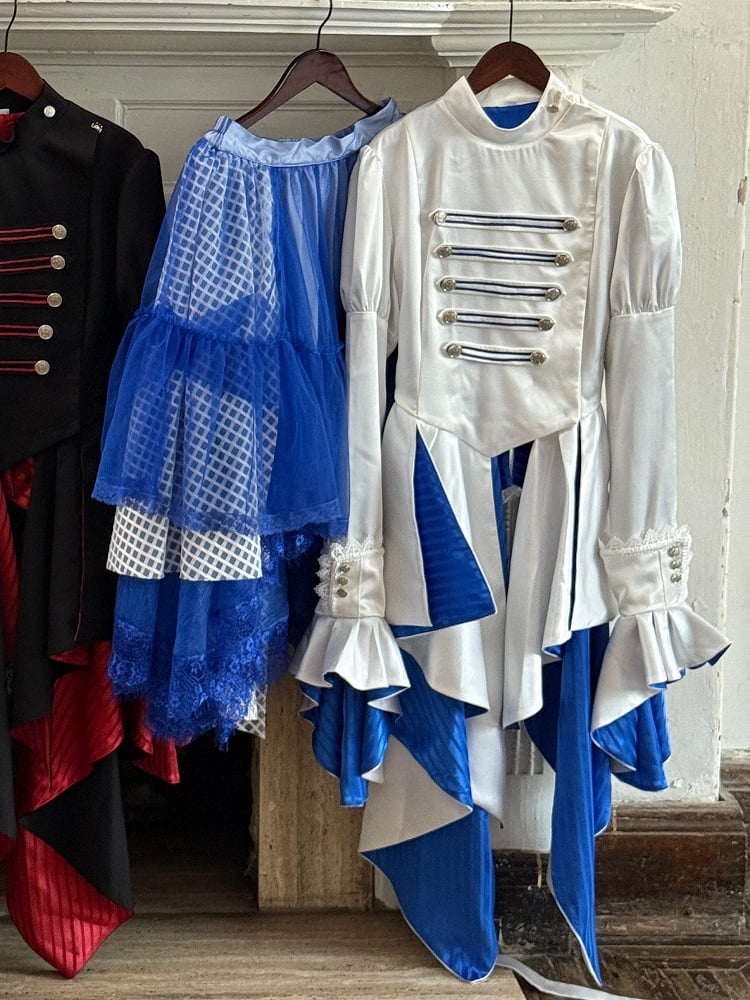 White and Blue Military Lolita Knight Top and Layered Skirt Set - image 5