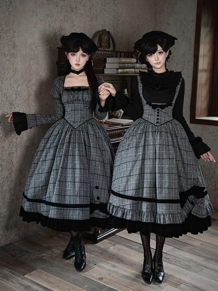 Yesterday's Epistle - Winter Classic Lolita Plaid Dress Set, Fishbone Waist - image 10