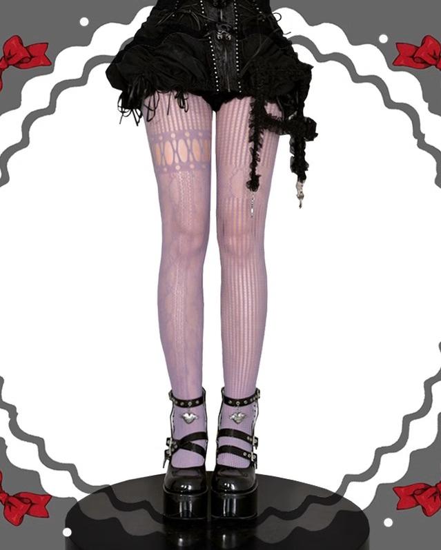 Wuxiaoliu Asymmetric Gothic Lolita Fishnet Pantyhose - image 3