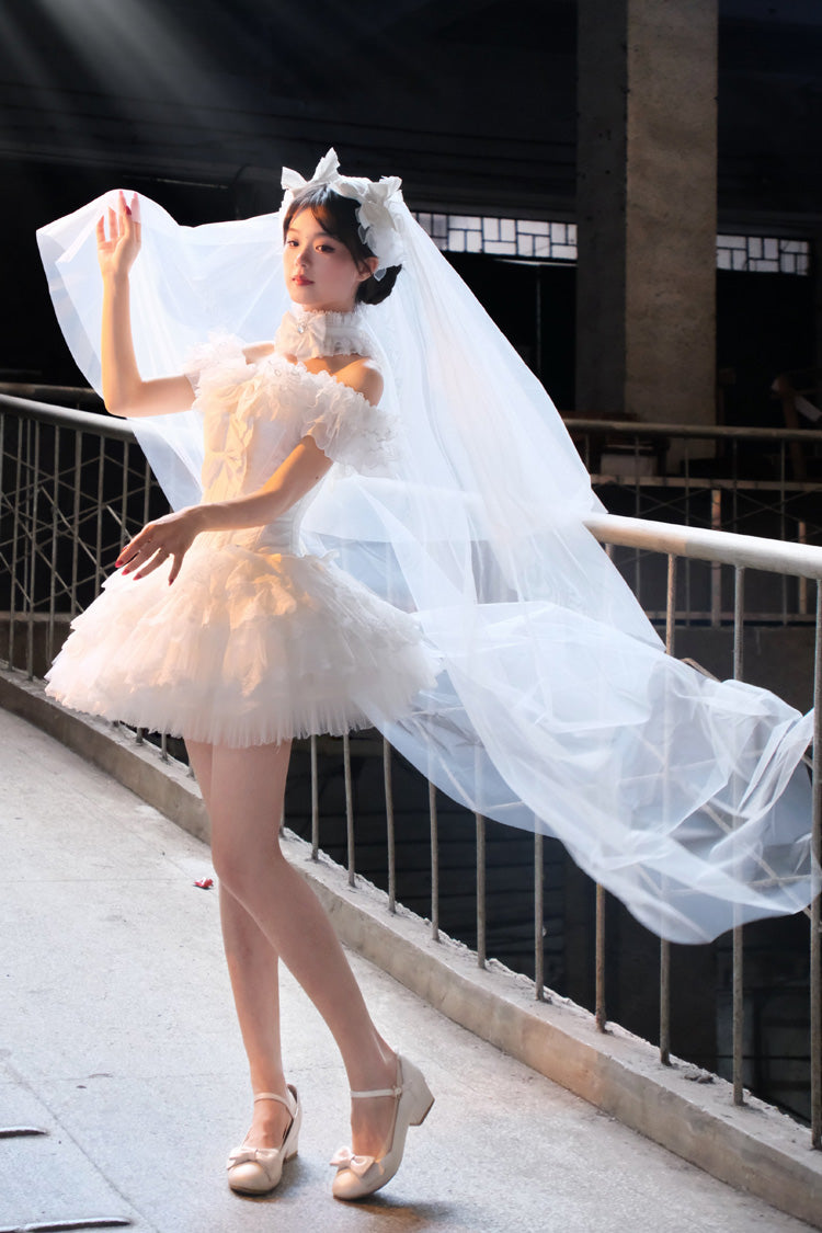 Pure White Prayer · Snow Love - Square Collar Ruffled Bow Lace Classic Gothic Lolita Dress Set - image 4