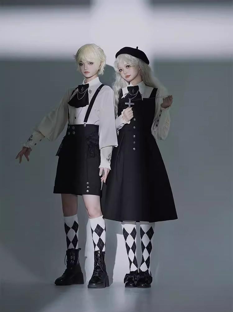 Night Raven Magic - Ouji Lolita Dress Set, Suspender Shorts & Cape - image 5