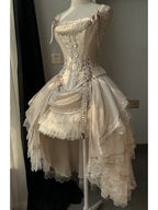Champagne Lace-Up Corset Top and High-Low Lolita Skirt - image 7
