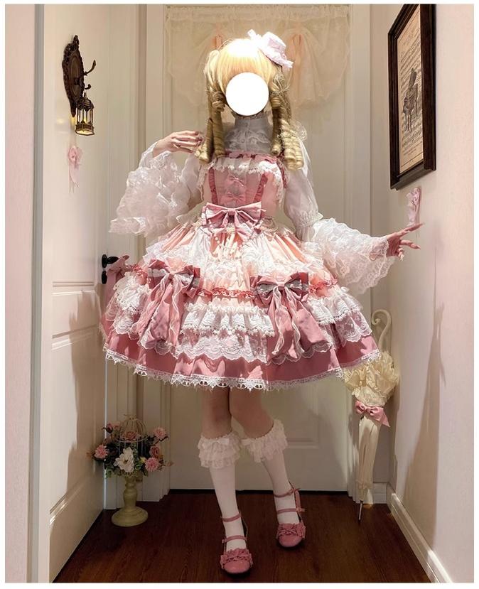 Girl's Secret - Pink Sweet Lolita JSK Dress with Lace and Bow Trailing - image 6