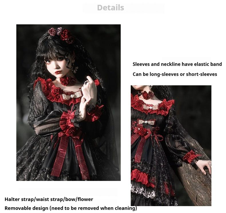 Night of Berea Gothic Lolita OP Dress in Black and Red - image 18