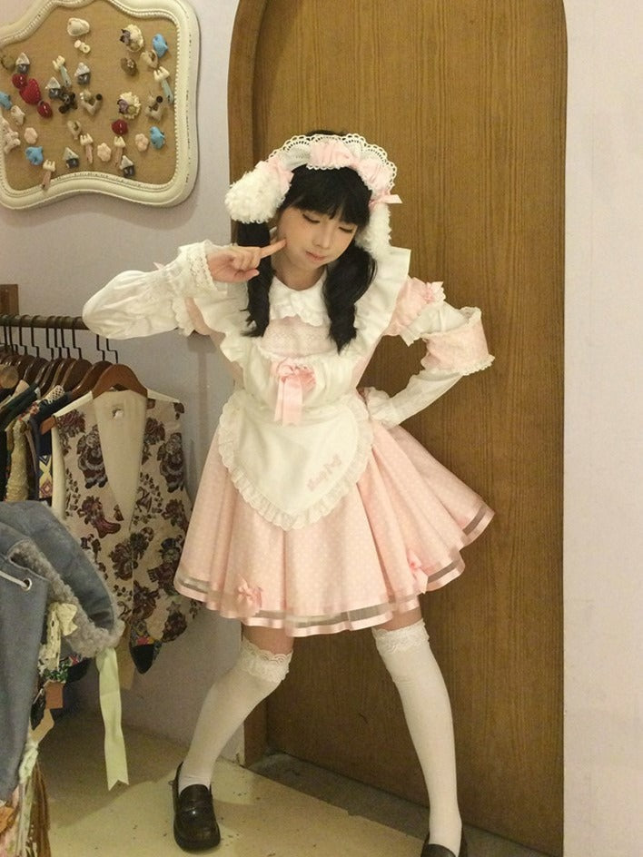 Pink Maid OP with Striped Lace Details - image 3