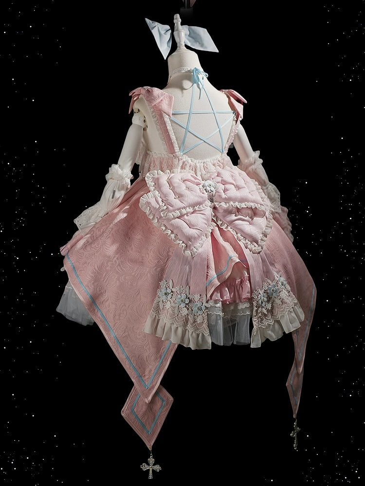 Pink and Blue High Waist Sweet Witchy Dress Lolita Jumper Skirt Full Set - image 9
