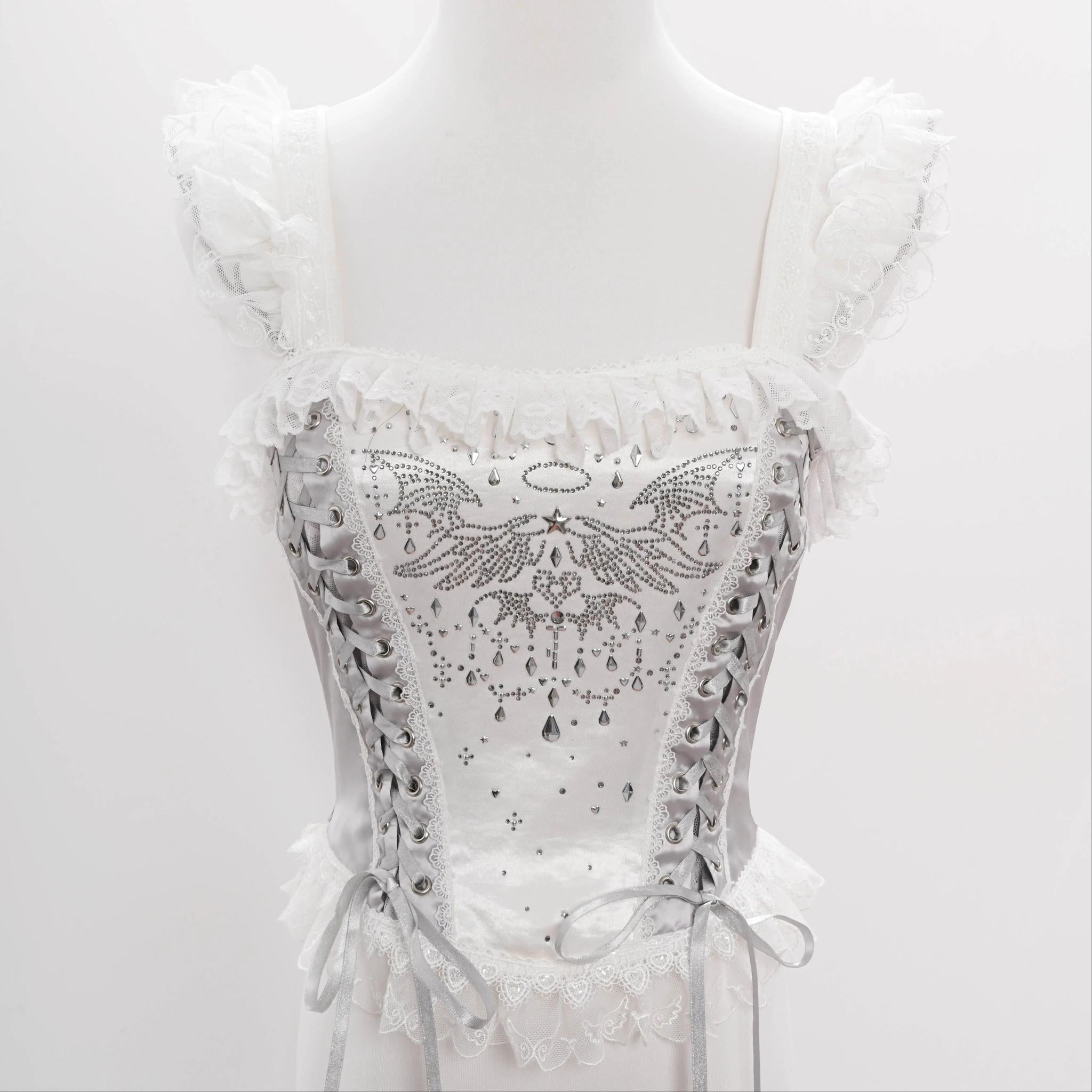 Metallic Angel - Silver-white Punk Lolita JSK, Wing and Rhinestone Details - image 40