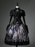 Dark Blue Chess-Print Corset-Waist Lolita Skirt - image 1