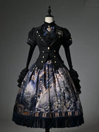 Dark Blue Chess-Print Corset-Waist Lolita Skirt - image 1