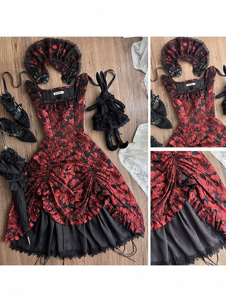 Red and Black Lace Trim JSK Gothic Lily - Miss Point - image 10