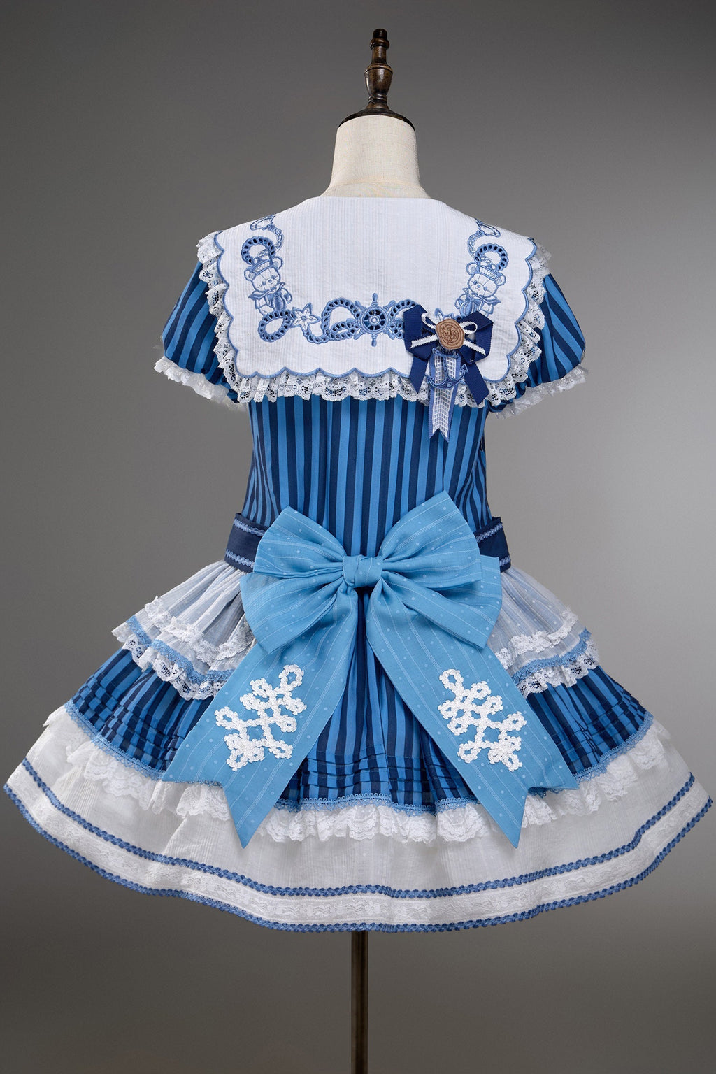 Antique Sailor Bear Blue Stripe Low Waist Lolita OP Dress - image 24
