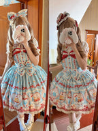 Showa Dessert Showcase - Kawaii Lolita JSK/Salopette Dress Suit, Pudding-Inspired - image 20