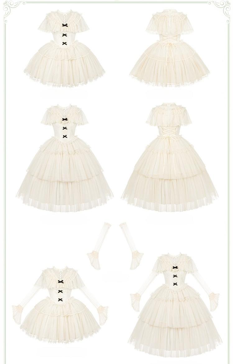 White Mist Promise - Classic Lolita Corset OP Set, Edwardian Collar & Tiered Hem - image 6