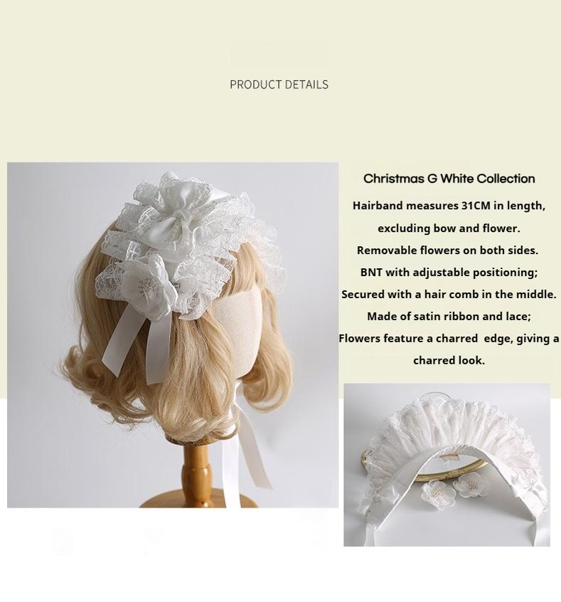 Xiaogui Classic Lolita Pure White Hairband, BNT, Top Hat and Flower Clips - image 11