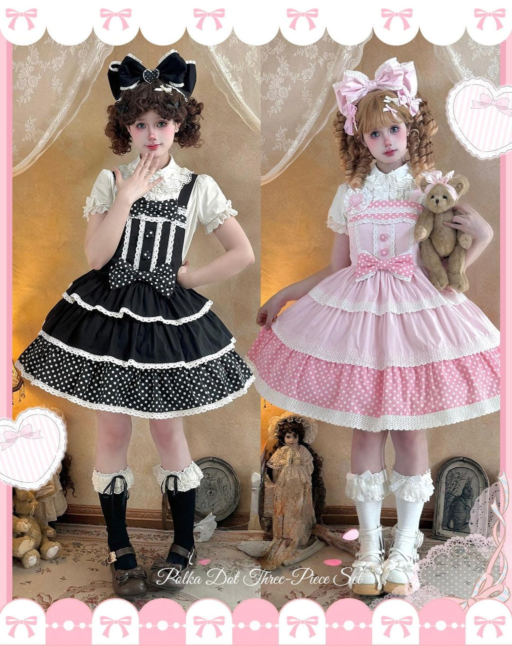 Cotton Sweet Lolita Polka Dot JSK and Salopette Dress and Accessories - image 4