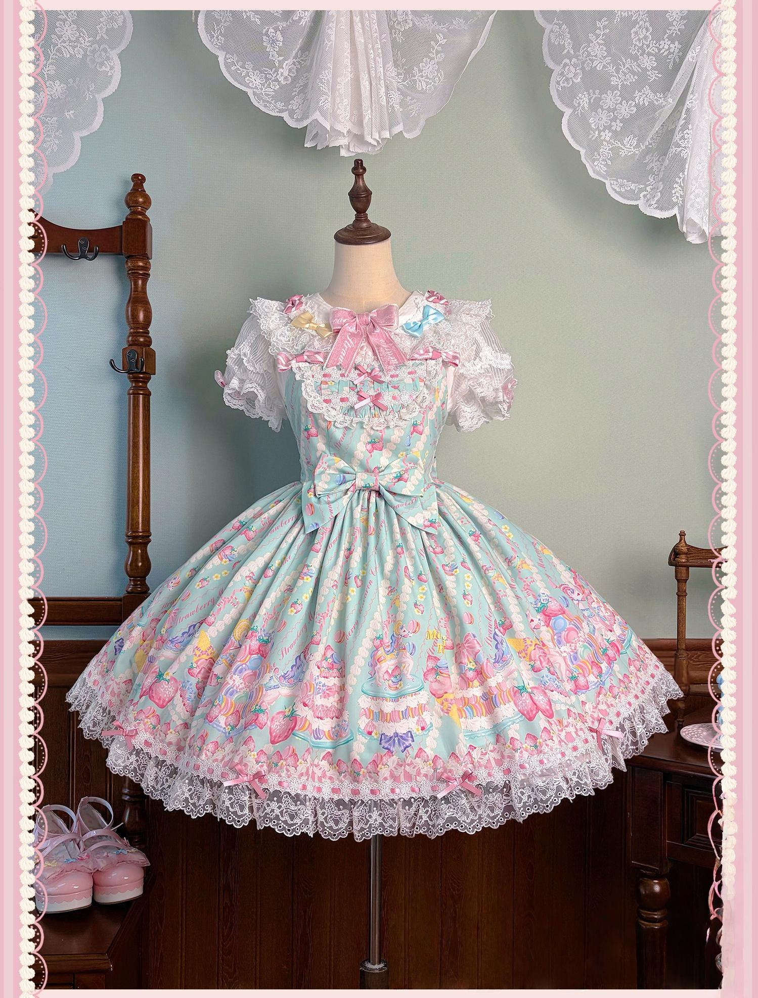 Macaron - Printed Sweet Lolita OP Dress and Old School JSK - image 1