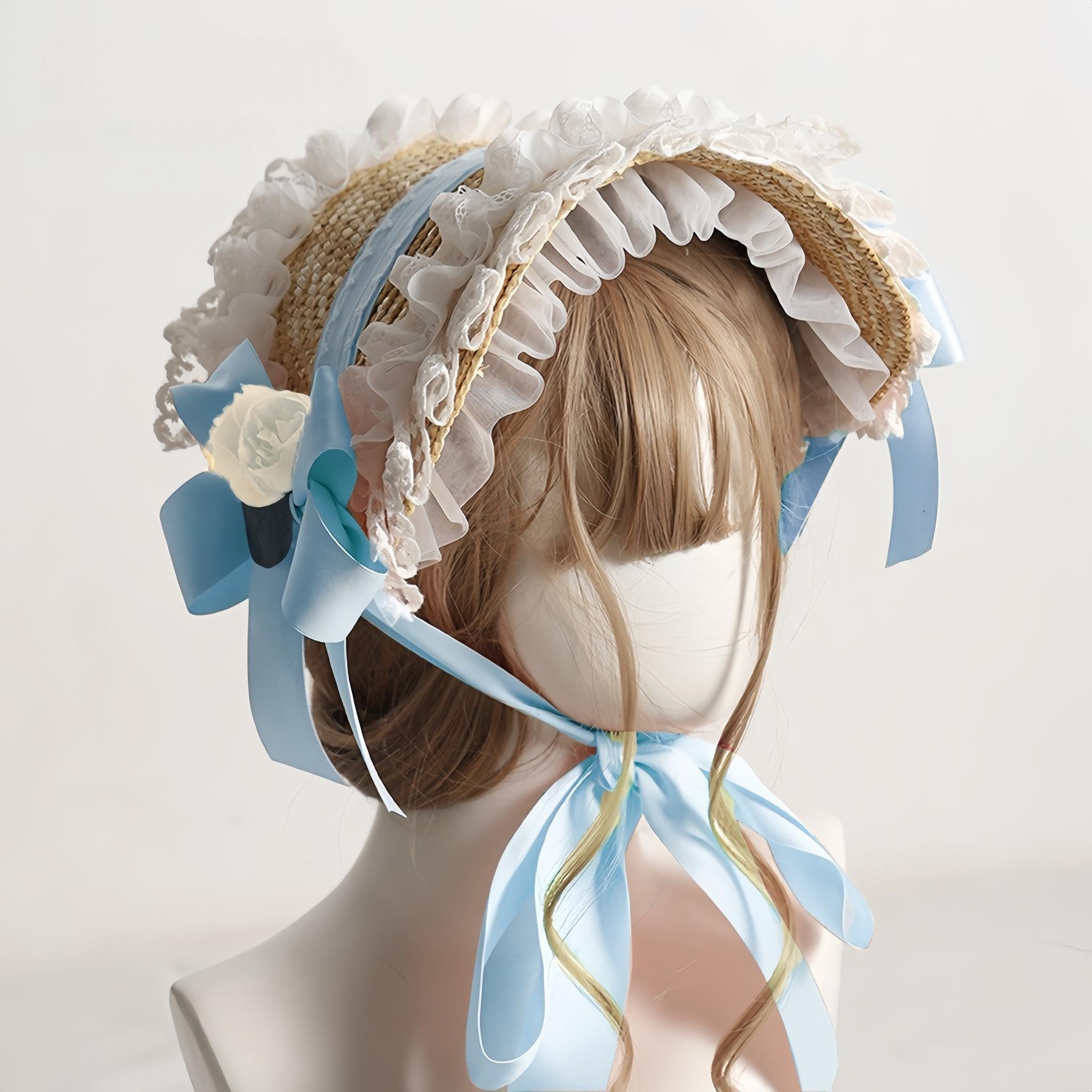 Country Straw BNT Lolita Headpiece with Ruffled Lace - image 10