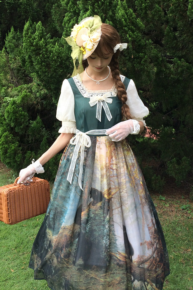 Morning in the Pine Forest - Sweet Lolita OP Dress in Dark Green - image 3