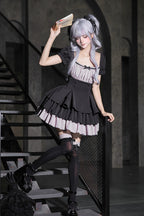 Square Collar Off Shoulder Short Sleeves Triple-Layered Bow Vintage Cool Lolita Dress - image 12
