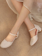 Qi Lolita Scalloped Satin Heel Sandals with Pearl Beads - image 10