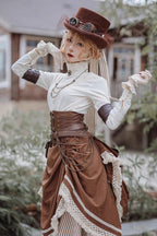 Victorian Stripes - Classic Lolita Tiered Skirt in White and Brown - image 7