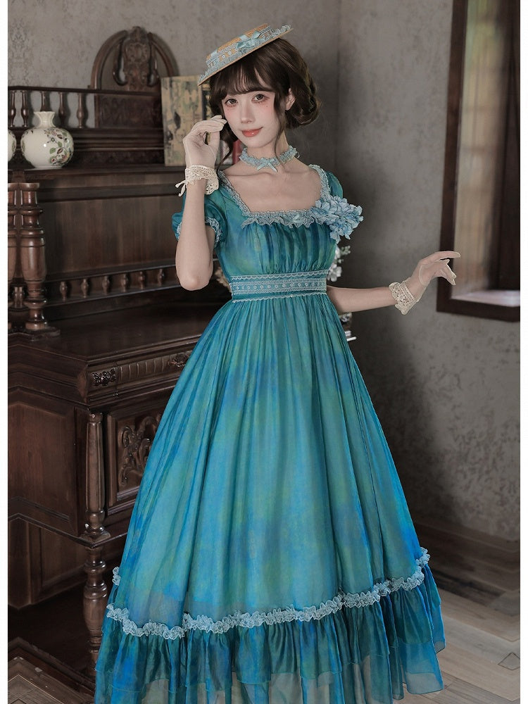 Teal Ruffle Classic Lolita OP Dress Set with Coordinating Accessories - image 7