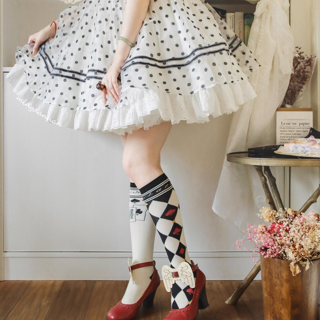 Daily Lolita Cotton Asymmetric Print Socks - image 18