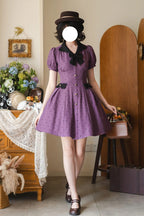 Forest Boulotty - Lapel Collar Short Sleeves Heart-Shaped Polka Dot Printed Bow Sweet Lolita Dress - image 2