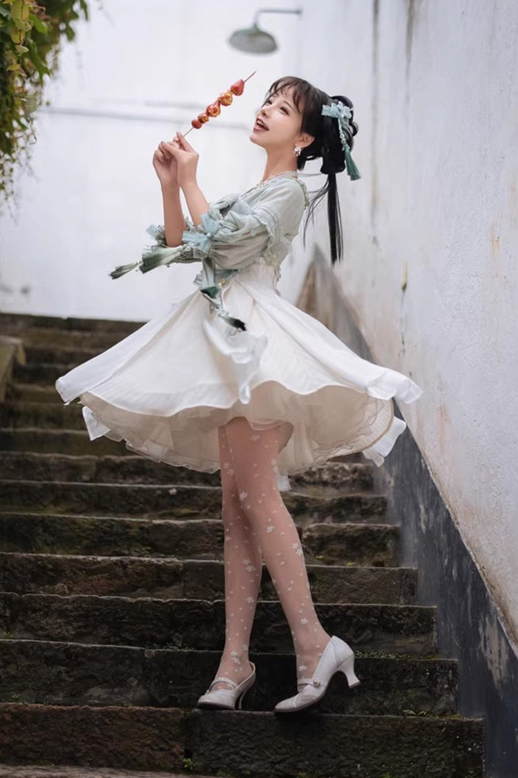 Half Sleeves Ruffled Bow Sweet Lolita Hanfu Dress - image 10