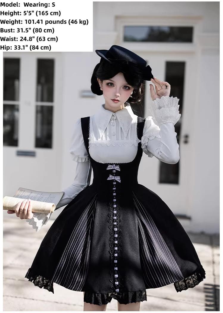 Monochrome Sonata - Classic Lolita Bust-supporting JSK Set, Piano Inspired - image 16