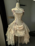 Champagne Lace-Up Corset Top and High-Low Lolita Skirt - image 1