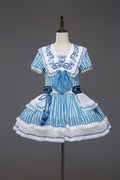 Antique Sailor Bear Blue Stripe Low Waist Lolita OP Dress - image 15