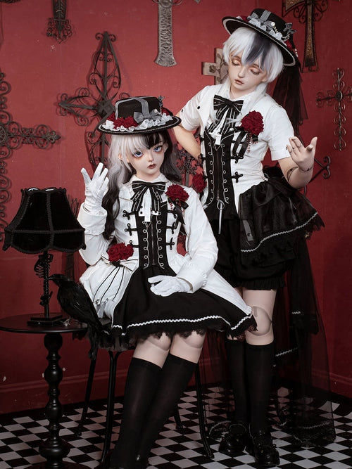Black Lolita Hat with Striped Bow and Rose Accents - image 2